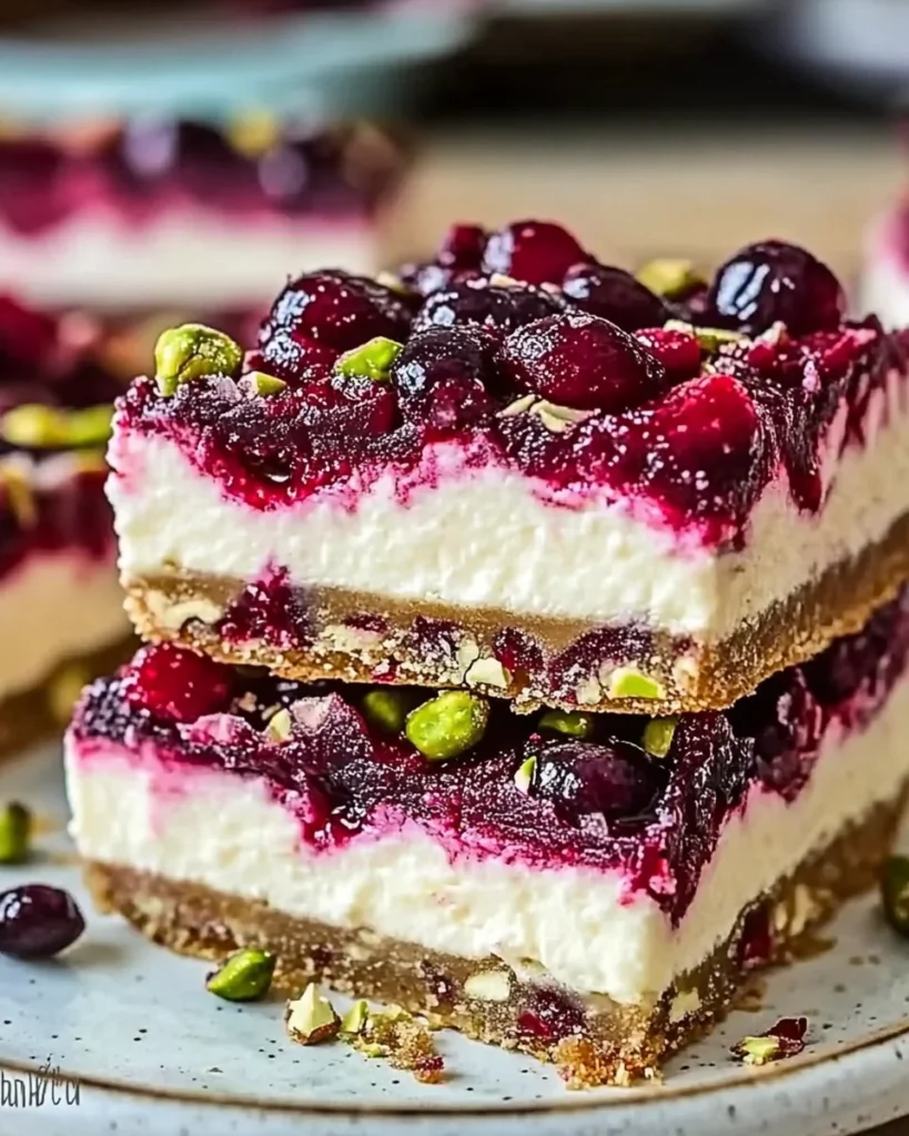 Cherry Pistachio Cheesecake Bars
