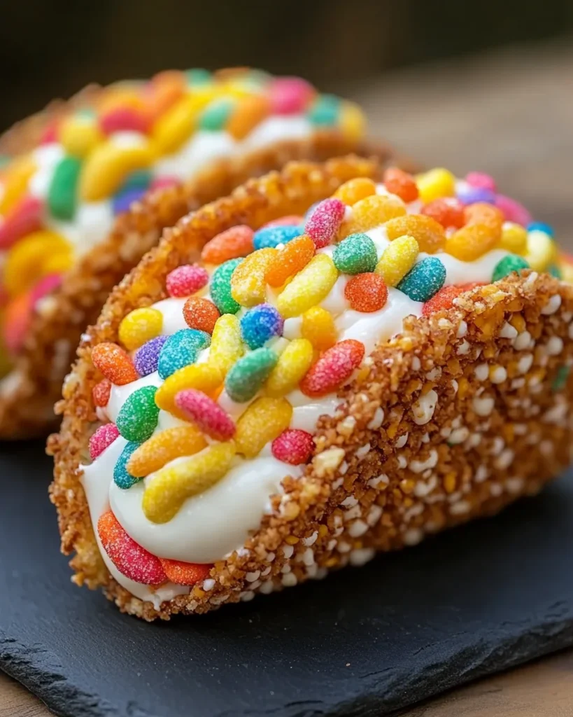 Fruity Pebbles Cheesecake Tacos
