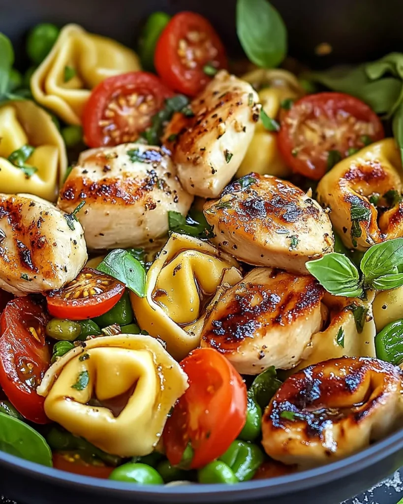 Warm Balsamic Chicken Tortellini Salad