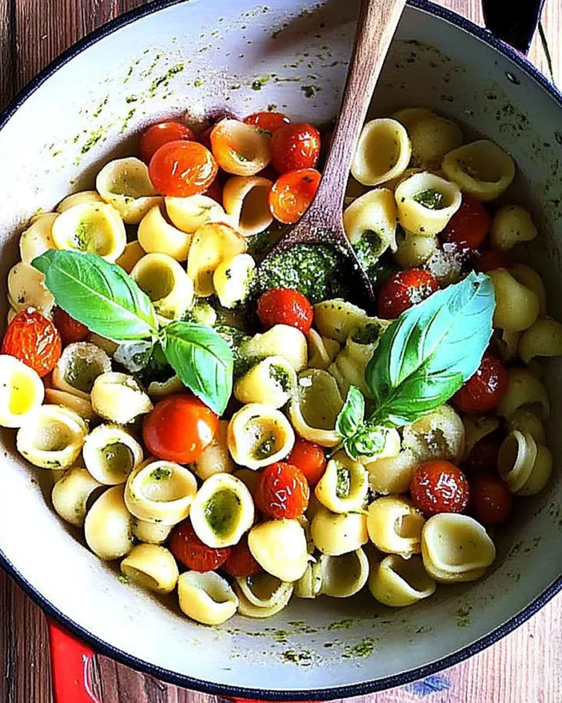 Orecchiette with Cherry Tomatoes, Mozzarella & Basil Pesto