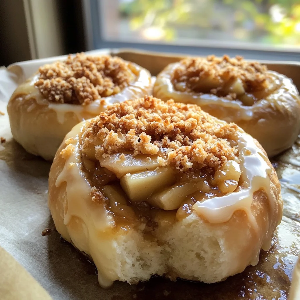 Apple Cheesecake Buns with Crumble Topping & Sweet Glaze
