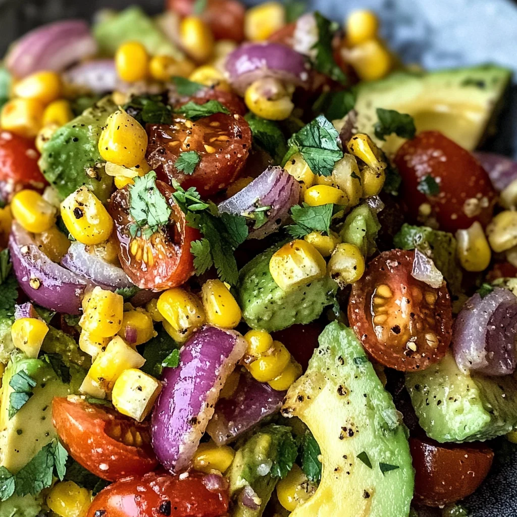 Charred Corn Avocado Salad with Roasted Red Onions