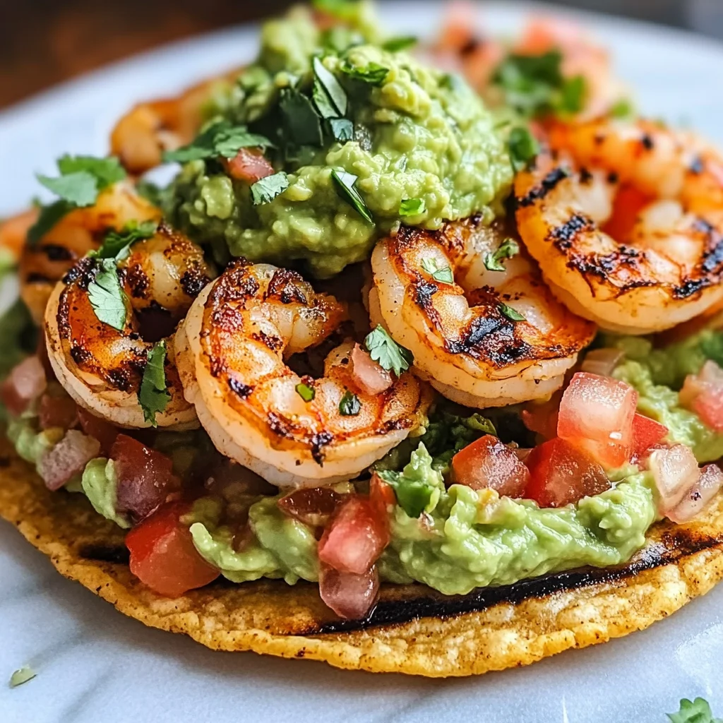 Grilled Shrimp Tostadas with Guacamole & Pico de Gallo