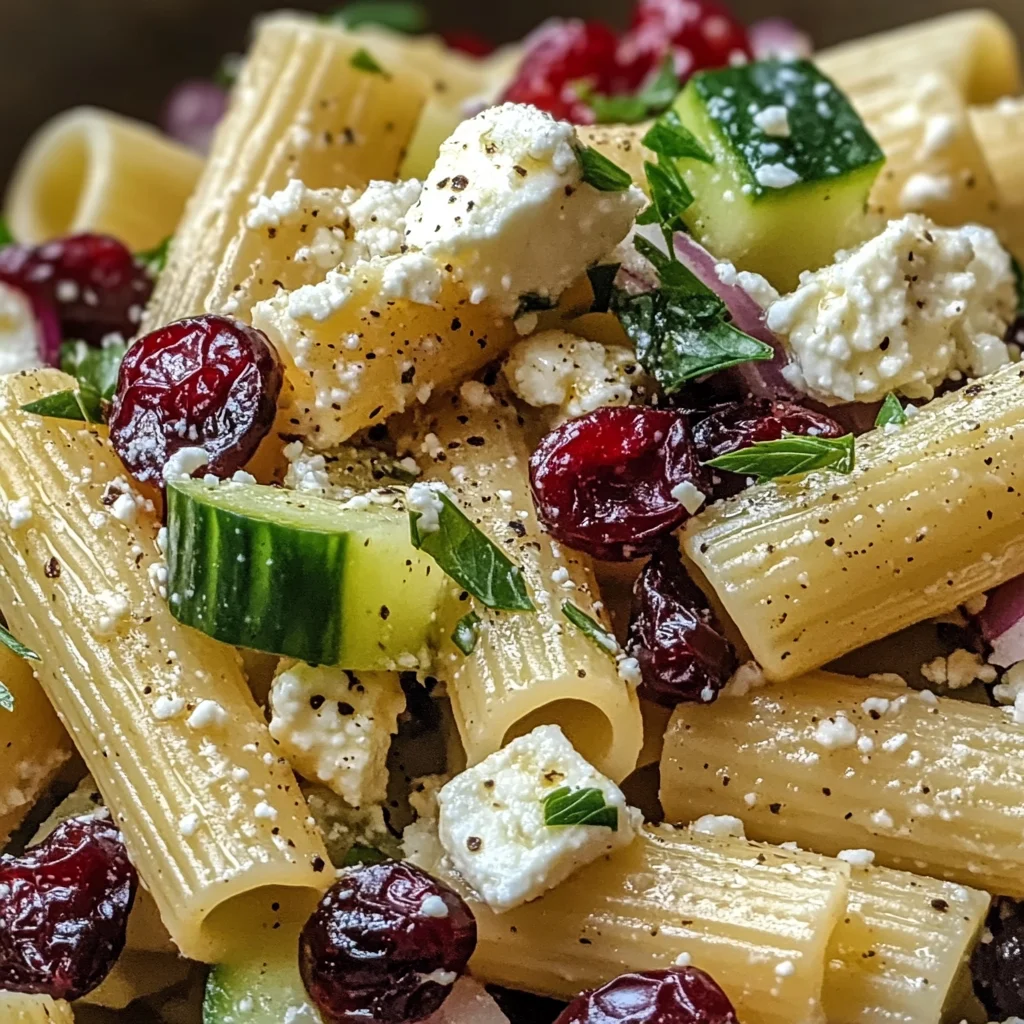 Feta & Cranberry Rigatoni Salad with Lemon Vinaigrette