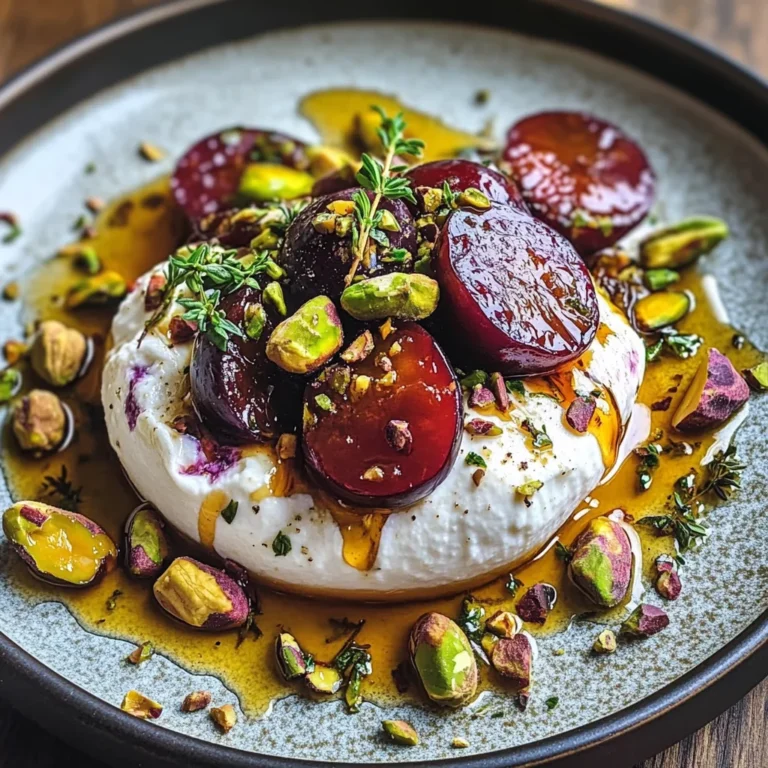 Burrata with Roasted Plums, Pistachios & Thyme