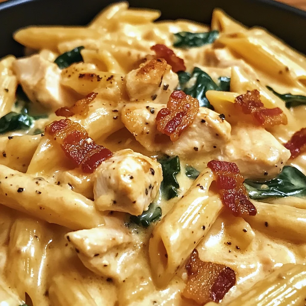 Creamy Chicken Pasta with Bacon and Spinach