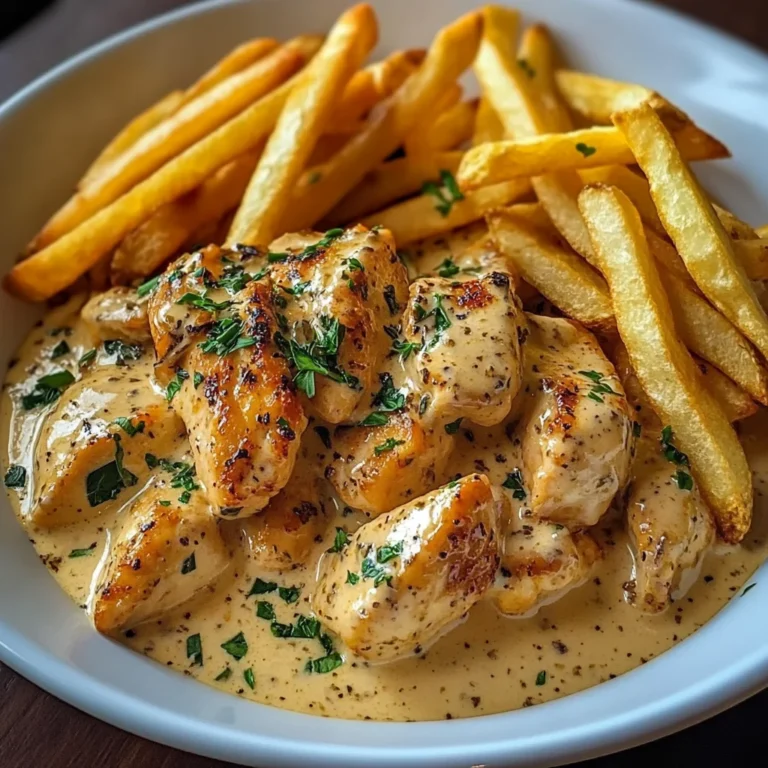 Creamy Garlic Herb Chicken with Crispy Fries