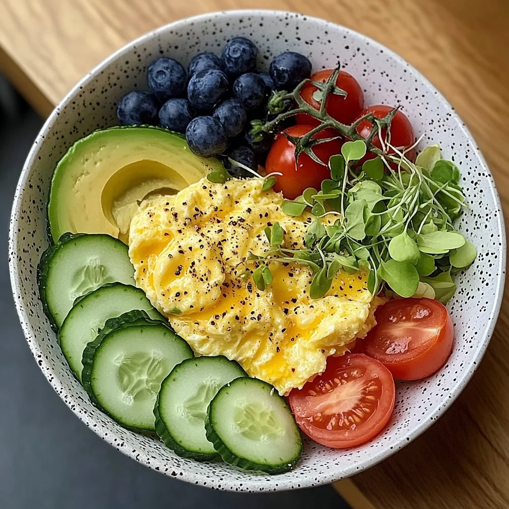 Creamy Scrambled Egg Bowl with Avocado, Microgreens & Veggies