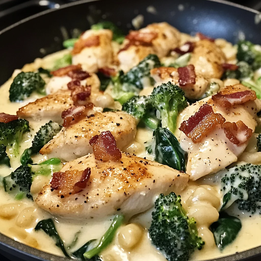 Decadent Garlic Butter Chicken Alfredo with Spinach, Bacon & Broccoli