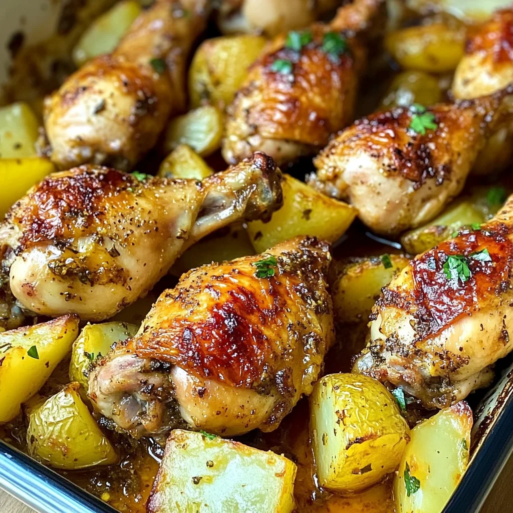 Golden-Baked Chicken Drumsticks with Crispy Potatoes