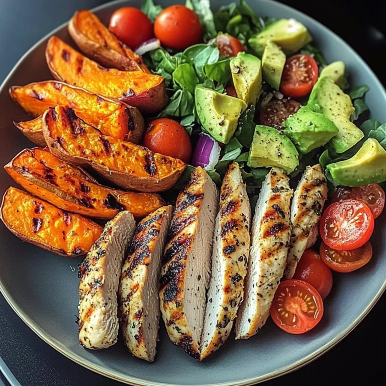 Grilled Chicken Power Plate with Sweet Potatoes & Avocado Salad