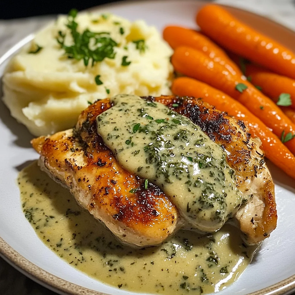 Herb Cream Chicken with Mashed Potatoes & Glazed Carrots
