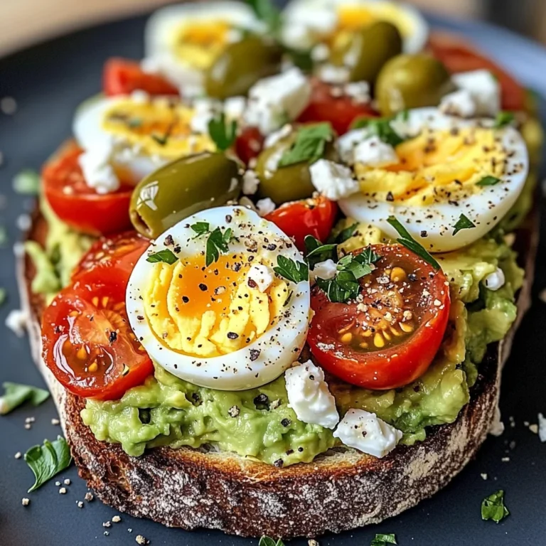Mediterranean Egg & Avocado Toast with Feta, Olives & Tomatoes