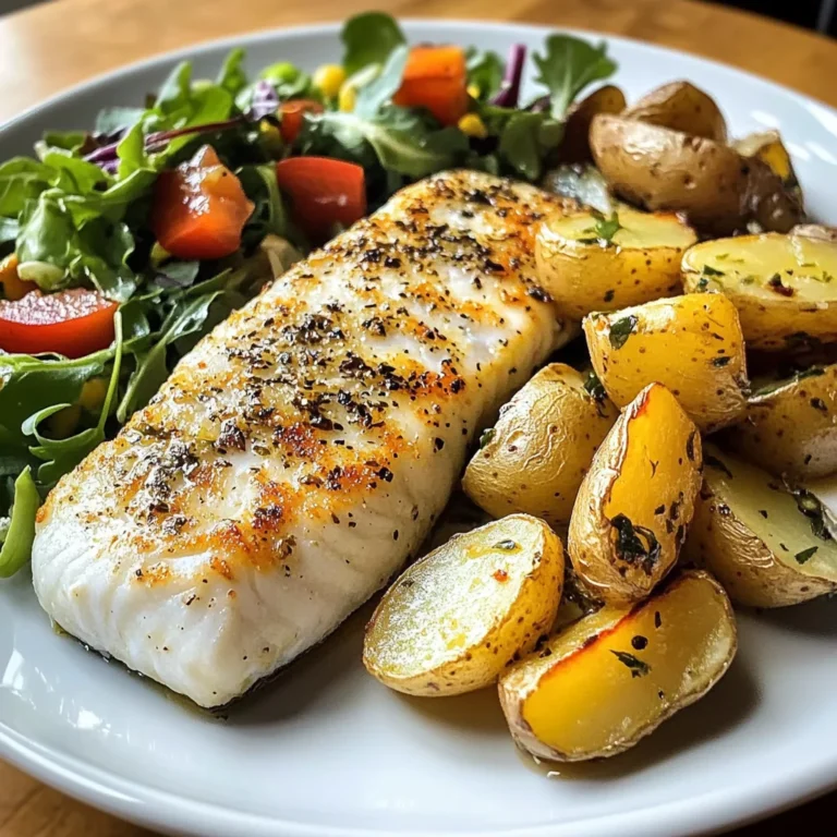 Pan-Seared White Fish with Herbed Baby Potatoes & Garden Salad