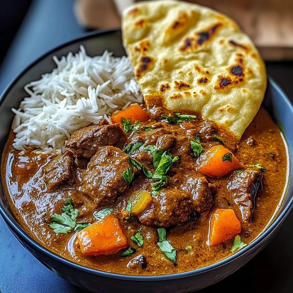 Slow-Cooked Beef Curry with Garlic Naan